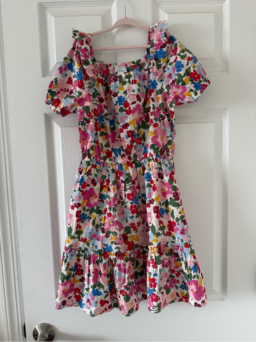 Janie and Jack Girls Floral Puff-Sleeve Cotton Dress - Pink Multi